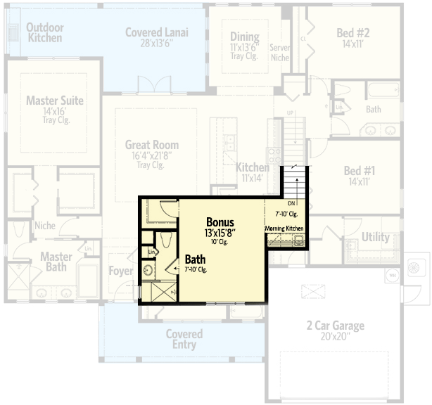 Plan 33132ZRX: 1 Story House Plan with Flex and Bonus Rooms - 2750 Square Feet - Floor Plan - Bonus - Traditional