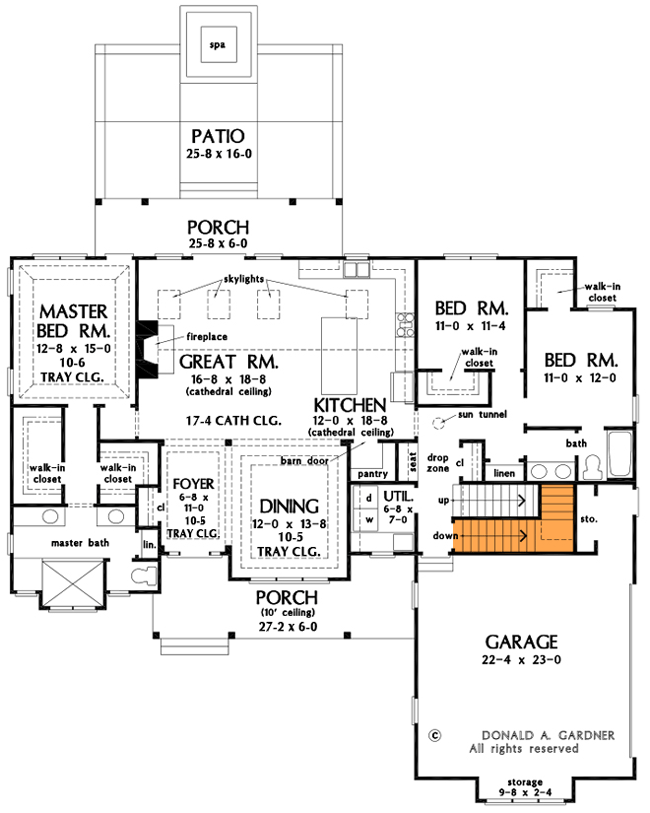 Plan 444052GDN: Modern Farmhouse with Front and Back 6'-deep Porches and a Bonus Room with Bath - Floor Plan - Basement Option - Country, Craftsman, Modern Farmhouse, New American