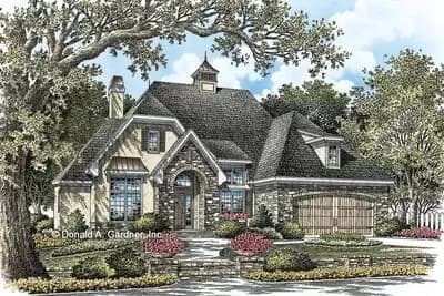 European Cottage with Vaulted Rear Screen Porch with 17' Ceiling