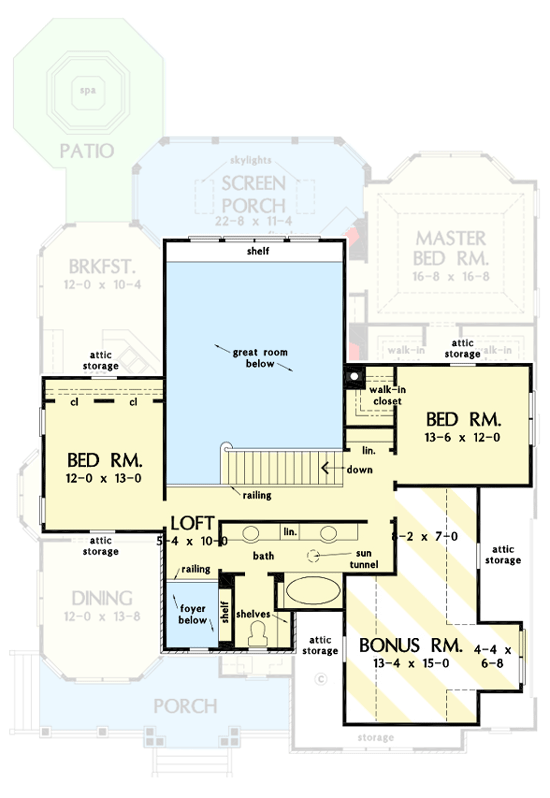 Plan 444056GDN: 2-Story Home Plan with 2-Story Great Room and Beautiful Screen Porch - Floor Plan - 2nd Floor - Country, Craftsman, New American, Traditional