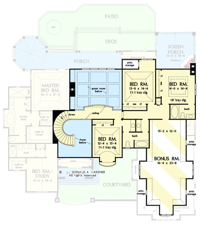 Plan 444059GDN: French Country Manor with 2-Story Foyer and Great Room - Floor Plan - Second Level - European, French Country