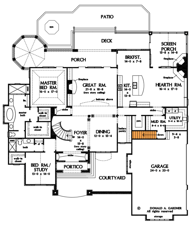 Plan 444059GDN: French Country Manor with 2-Story Foyer and Great Room - Floor Plan - Basement Option - European, French Country