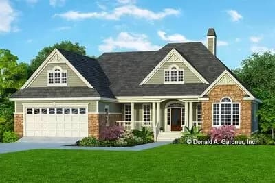 One-story Craftsman House Plan with 16'6" Cathedral Ceiling in the Great Room and Screened Porch