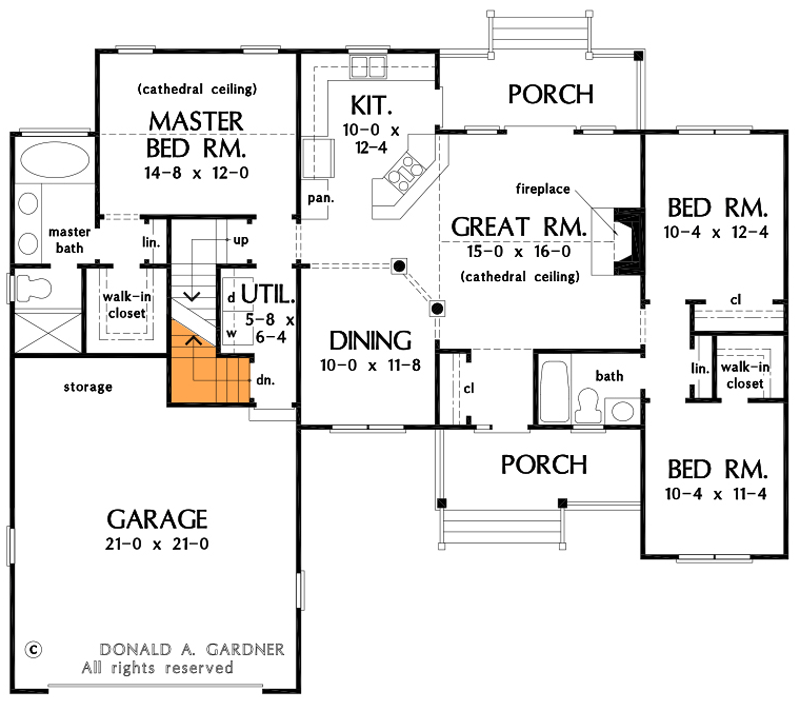 Plan 444072GDN: Modest 3 Bedroom House Plan with Open Floor Plan and Bonus Expansion - Floor Plan - Basement Option - Ranch, Traditional