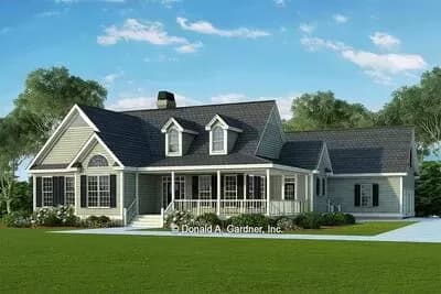 Country Farmhouse with L-shaped 8'-deep Porch