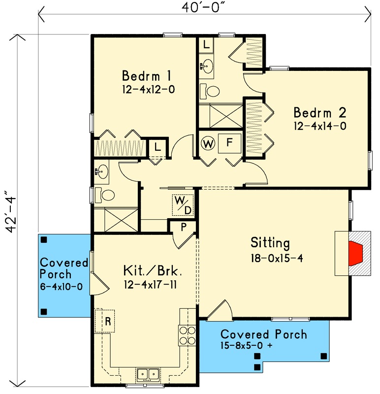 Plan 22182SL: Cottage In The Woods with 2 Beds and 2 Porches - Floor Plan - Main Level - Cottage, Country, Vacation