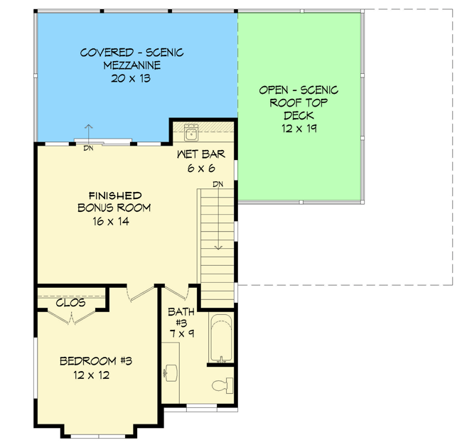 Plan 68858VR: 3-Story Modern Home Plan with Rooftop Deck - Floor Plan - 3rd Floor - Contemporary, Modern, Northwest