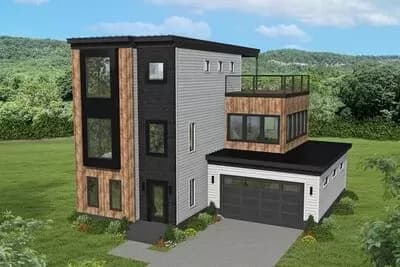 3-Story Modern Home Plan with Rooftop Deck
