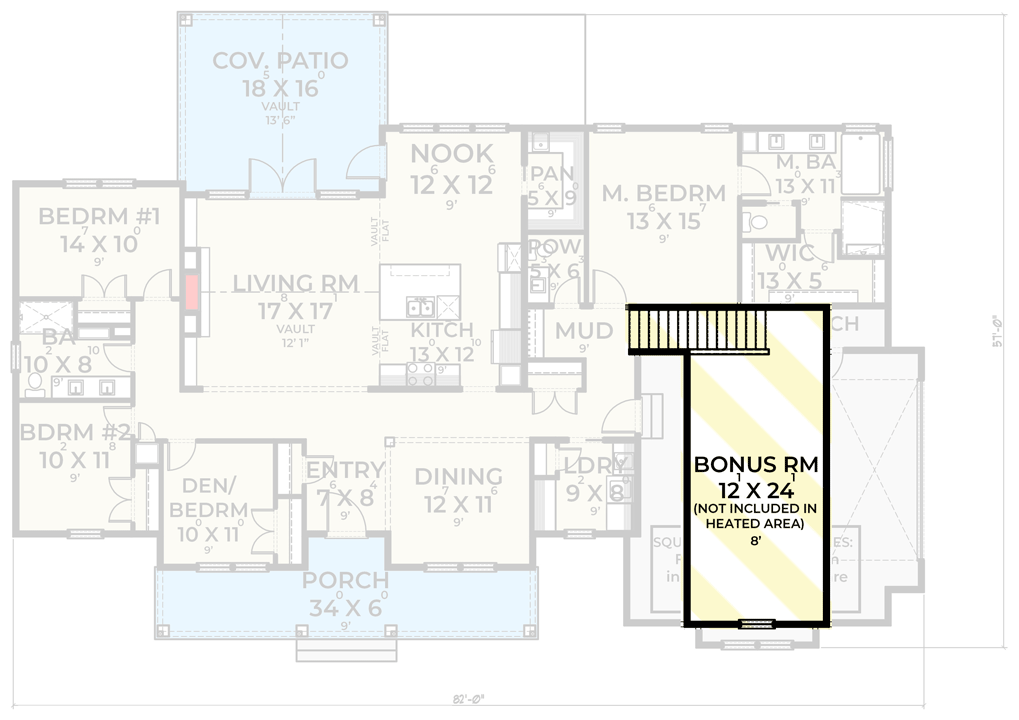 Plan 280150JWD: New American Ranch Home with Bonus Room - Floor Plan - 2nd Floor - Country, Modern Farmhouse, New American, Ranch