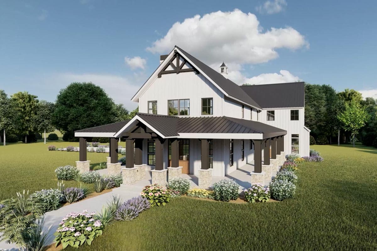 Plan 70718MK: Rustic Home Plan with Wraparound Porch and 2-Story Great Room with Loft Overlook - 3014 Sq Ft - Image #6 - Barndominium, Country, Farmhouse, Modern Farmhouse, Rustic, Transitional