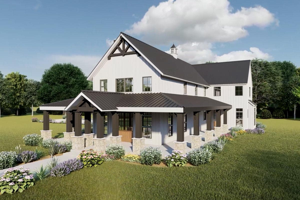 Plan 70718MK: Rustic Home Plan with Wraparound Porch and 2-Story Great Room with Loft Overlook - 3014 Sq Ft - Image #7 - Barndominium, Country, Farmhouse, Modern Farmhouse, Rustic, Transitional