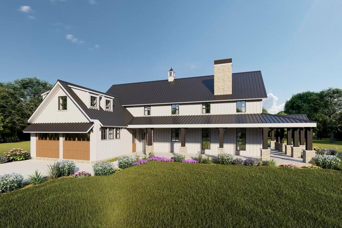 Plan 70718MK: Rustic Home Plan with Wraparound Porch and 2-Story Great Room with Loft Overlook - 3014 Sq Ft - Image #9 - Barndominium, Country, Farmhouse, Modern Farmhouse, Rustic, Transitional