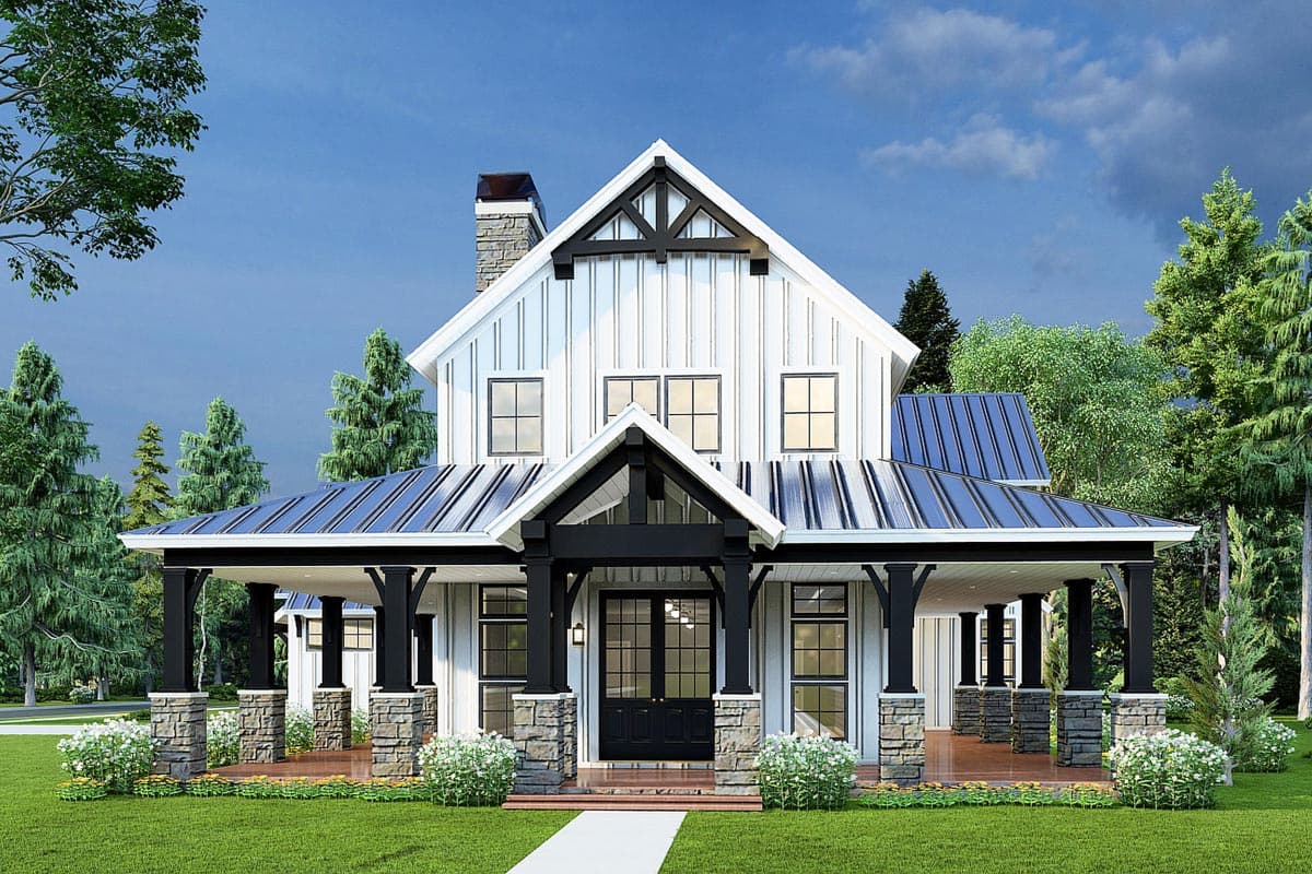 Plan 70718MK: Rustic Home Plan with Wraparound Porch and 2-Story Great Room with Loft Overlook - 3014 Sq Ft - Image #37 - Barndominium, Country, Farmhouse, Modern Farmhouse, Rustic, Transitional