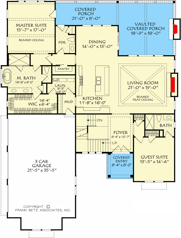 Plan 710412BTZ: Transitional House Plan with Main Floor Master and Guest Suite - Floor Plan - Main Level - Country, Craftsman, Modern Farmhouse, New American, Transitional