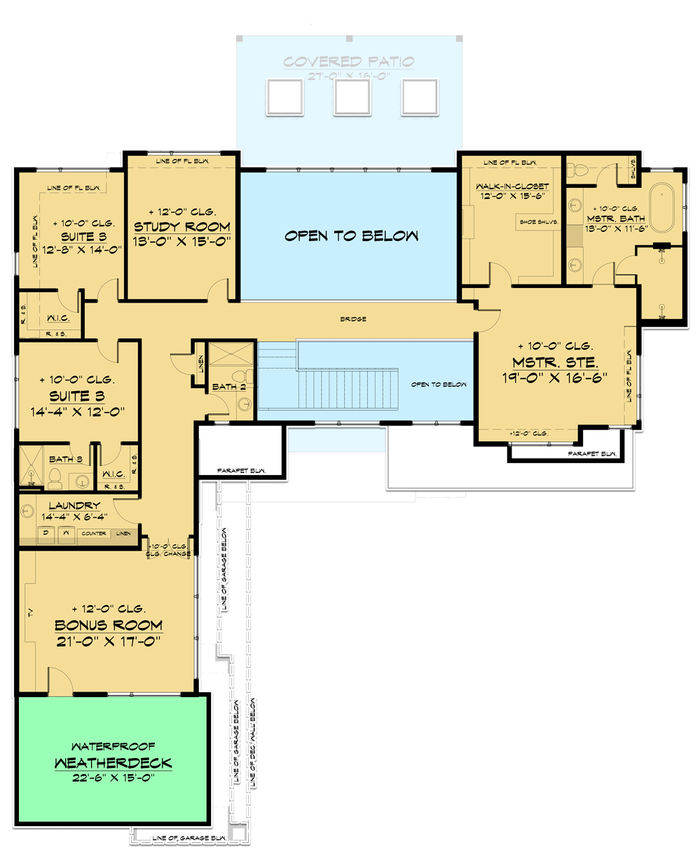 Plan 666135RAF: Contemporary 4-Bed Mid-Century Modern House Plan with Rooftop Deck - Floor Plan - 2nd Floor - Contemporary, Mid Century Modern, Modern, Northwest, Prairie