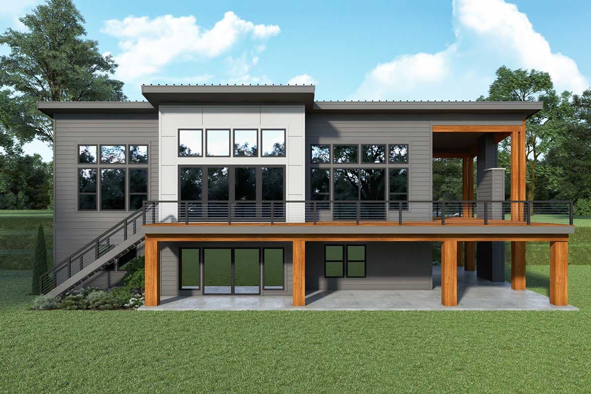 Plan 280151JWD: Modern Ranch for Sloped Lot with Wraparound Deck - 3986 Sq Ft - Image #48 - Contemporary, Mid Century Modern, Modern, Northwest, Ranch