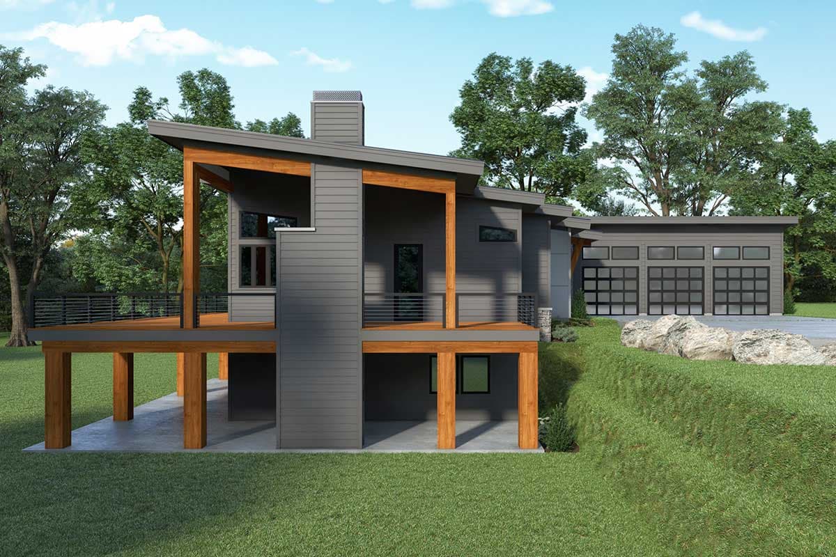 Plan 280151JWD: Modern Ranch for Sloped Lot with Wraparound Deck - 3986 Sq Ft - Image #47 - Contemporary, Mid Century Modern, Modern, Northwest, Ranch