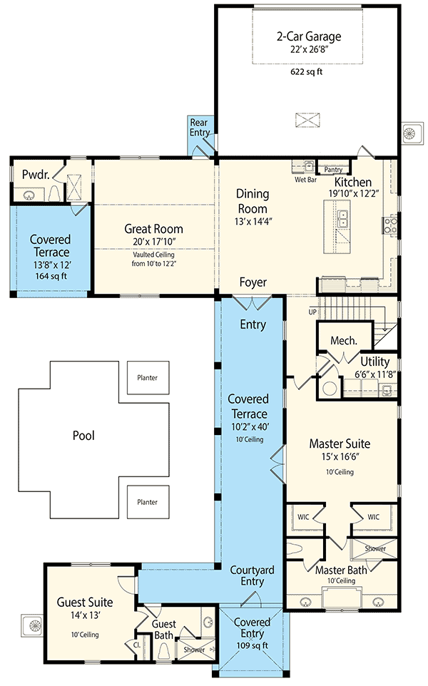 Plan 33160ZR: Energy Efficient House Plan with Courtyard - Floor Plan - Main Level - Coastal, Florida-Style, Southern, Vacation