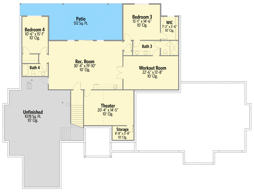 Plan 365014PED: Exclusive Transitional Home Plan with Rec Room and Home Office for a Rear Sloping Lot - Floor Plan - Lower Level - Mountain, New American, Ranch, Transitional
