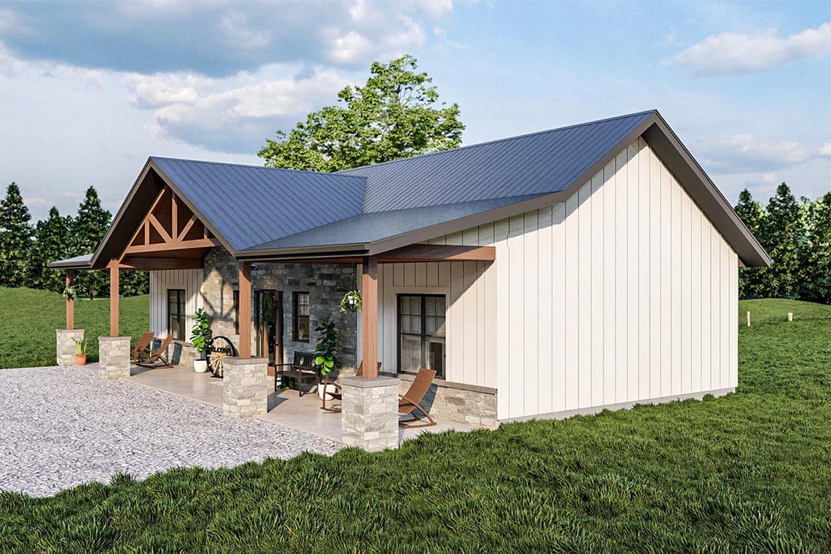 Plan 623060DJ: Rustic Ranch Home Plan with Cathedral Ceilings and a Broad Front Porch - Image #4 - Barndominium, Cabin, Country, Hill Country, Ranch, Rustic, Vacation