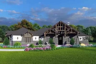 Downsized Rugged Hill Country House Plan with Outdoor Lounge