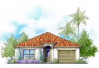 One-Story Mediterranean House Plan with 3 Bedrooms for a Narrow Lot - 1341 Sq Ft