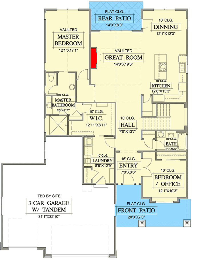 Plan 365016PED: Exclusive Mountain Home Plan with Main-level Master Bedroom - Floor Plan - Main Level - Craftsman, Mountain, Rustic, Southwest