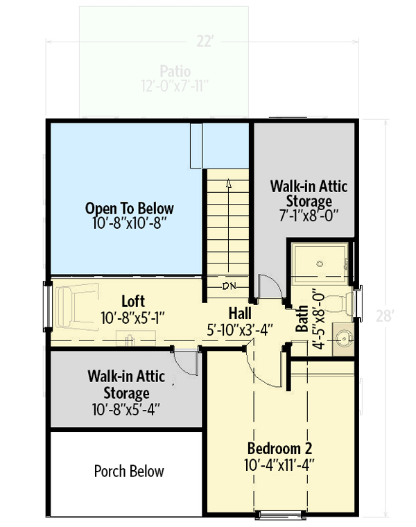 Plan 430815SNG: 2-Bed Cottage with Wheelchair Accessibility - 800 Sq Ft - Floor Plan - 2nd Floor - Cabin, Cottage, Country, Rustic, Vacation