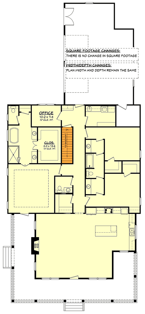 Plan 51878HZ: 3-Bedroom Modern Farmhouse with Wraparound Porch and a Home Office - Floor Plan - First Floor - Basement Version - Country, Farmhouse, Modern Farmhouse, Southern, Traditional