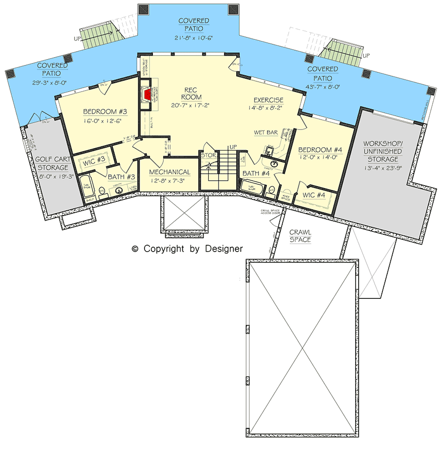 Plan 871011JEN: Prairie-inspired House Plan with Vaulted Great Room for the Rear Sloping Lot - Floor Plan - Lower Level - Coastal, Craftsman, Mountain, Prairie