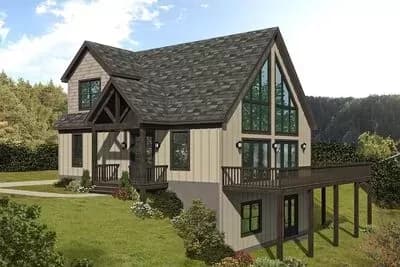 Rustic 2-Story House Plan with Upstairs Loft and Balcony