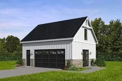 New American Garage Plan with Storage Above