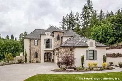 Attractive French Country House Plan with Central Loggia and Upstairs Outdoor Spaces