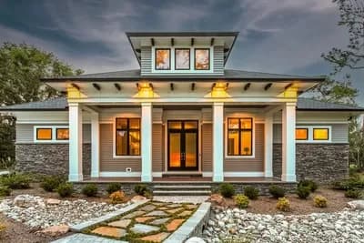 New American Craftsman Plan with Study and Rear 4-Car Garage