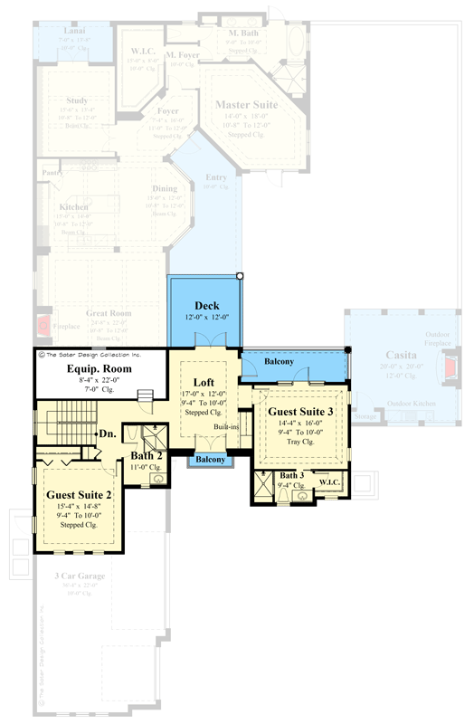 Plan 340018STR: Grand Tuscan-style House Plan with Courtyard Entry and Outdoor Spaces On Two Floors - Floor Plan - 2nd Floor - Florida-Style, Tuscan