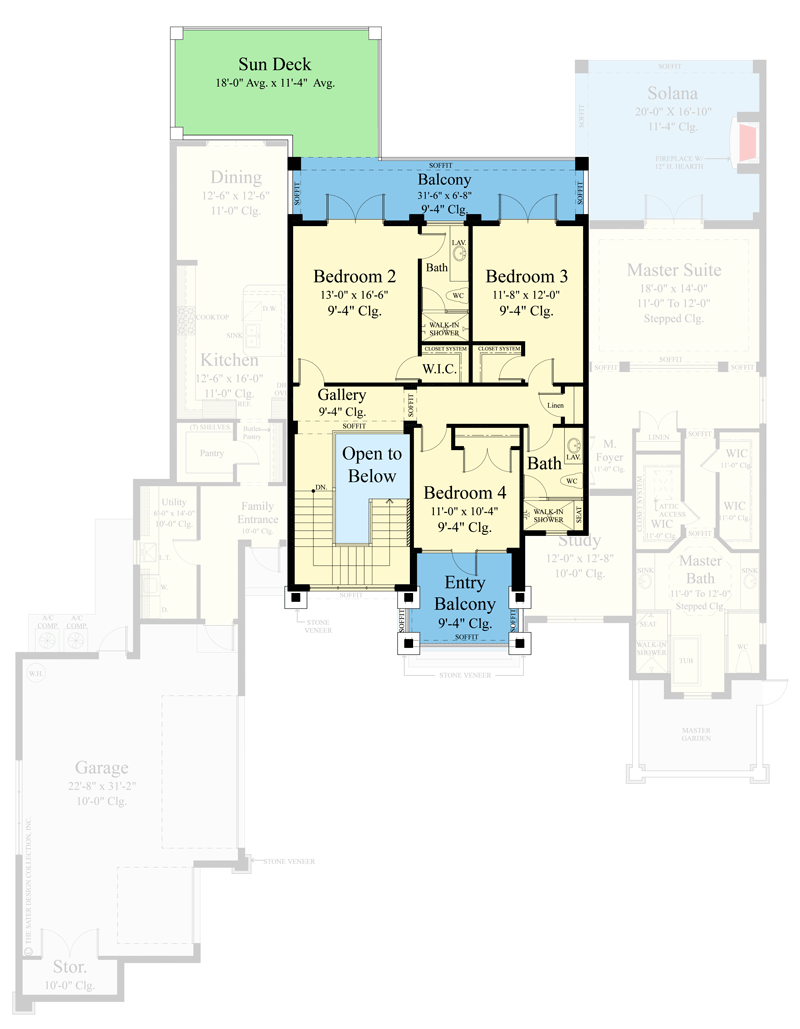 Plan 340038STR: Two-story Contemporary Florida House Plan with Large Veranda - Floor Plan - 2nd Floor - Coastal, Contemporary, European, Florida-Style, Mediterranean, Southern, Transitional