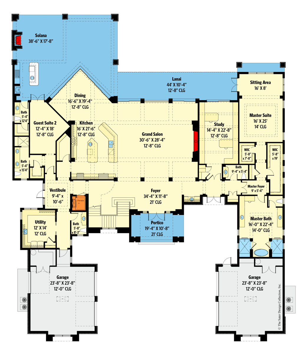 Plan 340046STR: Luxury Mediterranean Home Plan with Expansive Outdoor Living Areas - 7466 Sq Ft - Floor Plan - Main Level - Coastal, Coastal Contemporary, European, Florida-Style, Mediterranean, New American, Southern