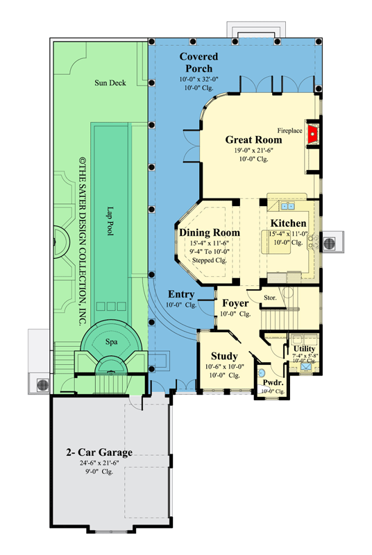 Plan 340048STR: Eureopean-style House Plan with Striking Courtyard and a Second Floor Guest Suite - Floor Plan - Main Level - European, French Country