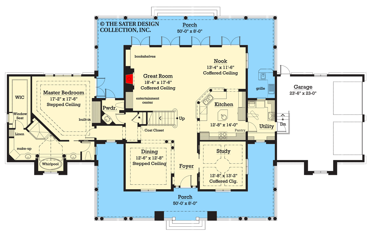 Plan 340050STR: Elegant Luxury Farmhouse with Wraparound Porches and 2-Story Great Room - Floor Plan - Main Level - Farmhouse, Southern