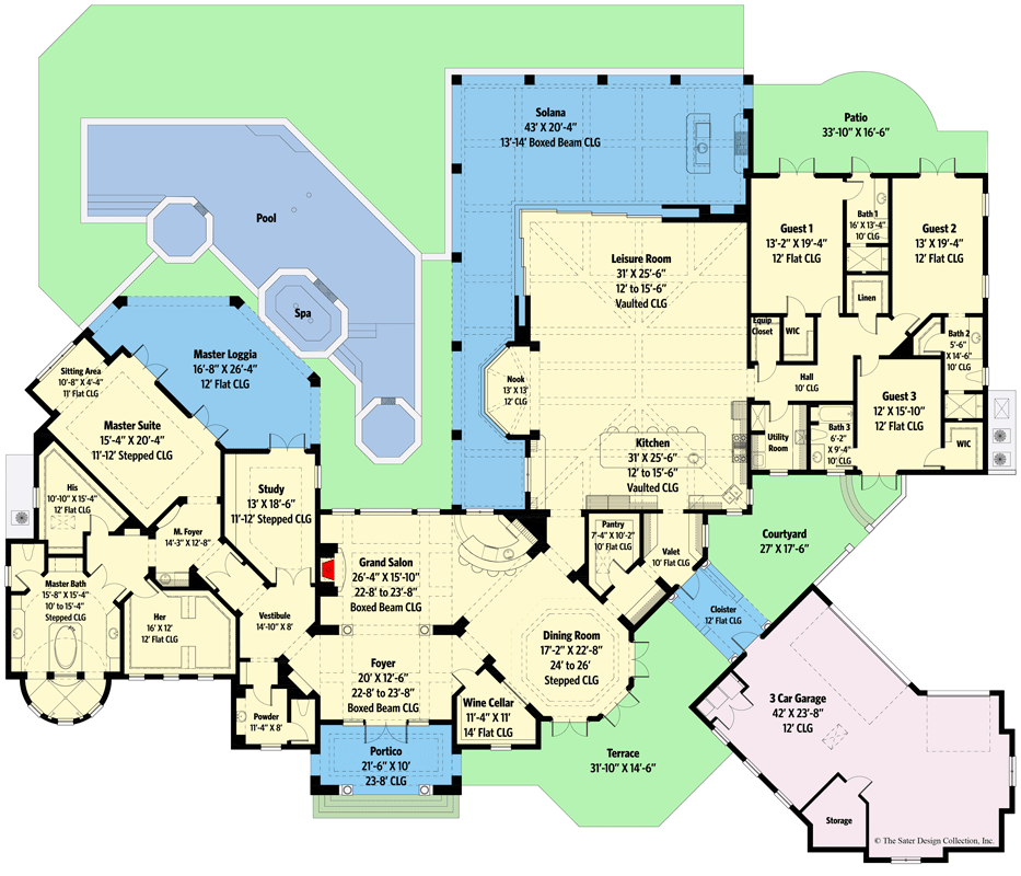 Plan 340057STR: Luxury Tuscan Home Plan with Deluxe Master Suite - Floor Plan - Main Level - European, Florida-Style, Mediterranean, Tuscan