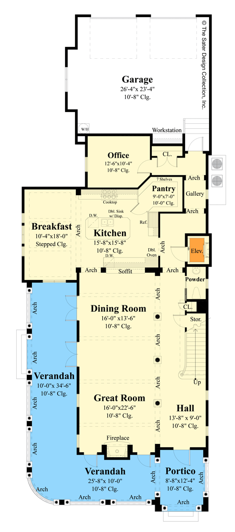 Plan 340060STR: Charleston-inspired 2-Story House Plan with Wraparound Verandah - Floor Plan - Main Level - Southern, Southern Traditional