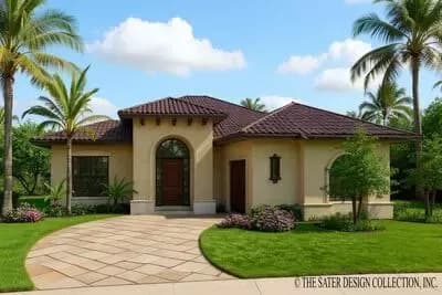 3-Bedroom Mediterranean House Plan with Outdoor Kitchen and Courtyard Garage