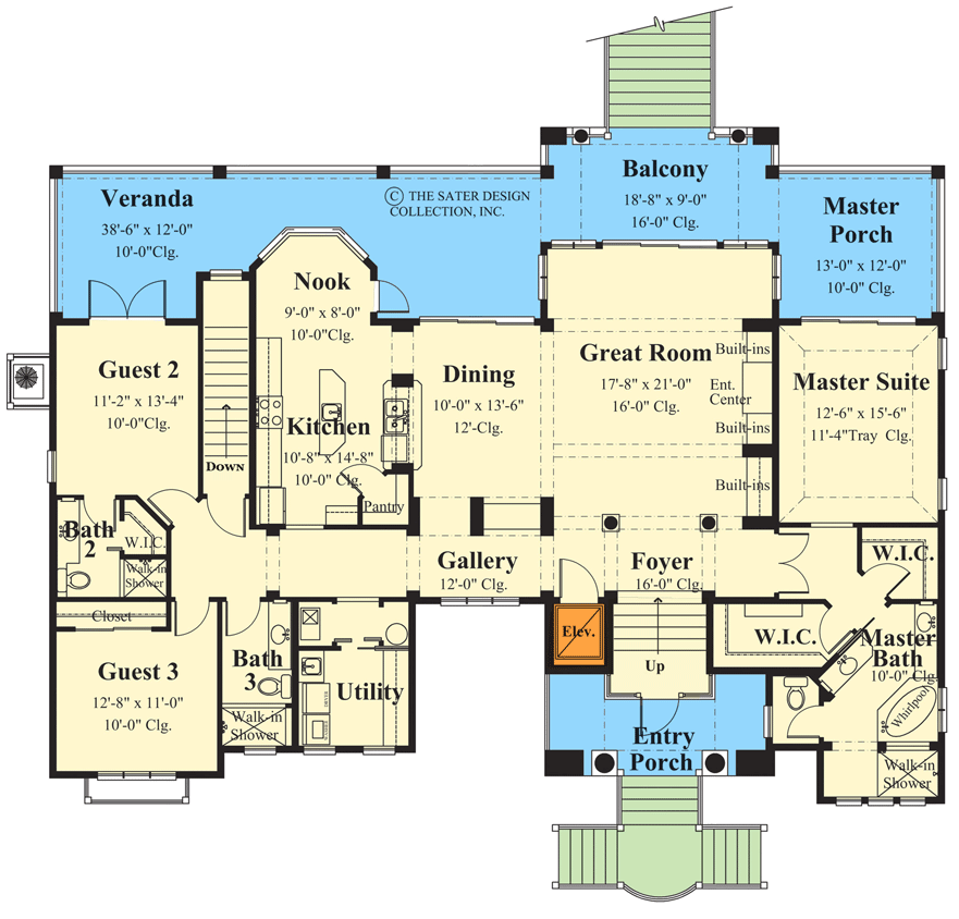 Plan 340064STR: Contemporary Mountain-Style House Plan Under 2500 Square Feet with Elevator - Floor Plan - Main Level - Florida-Style, Mountain, Transitional
