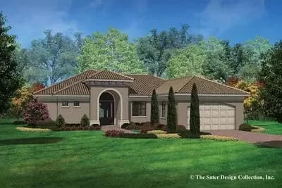 One-level Mediterranean Home Plan with Arched Entryway
