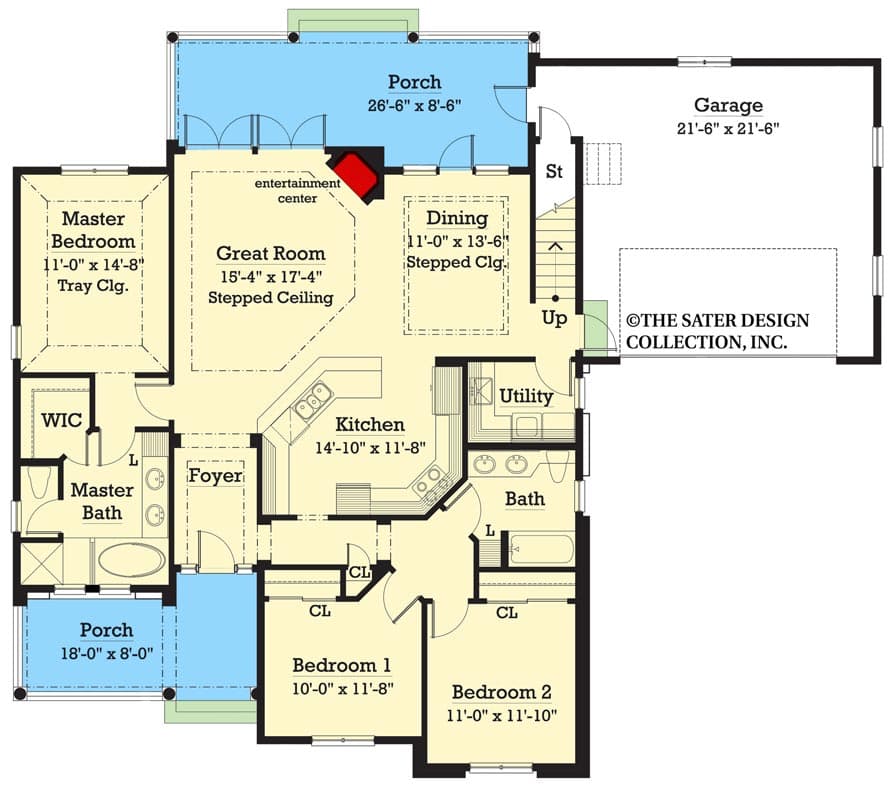 Plan 340071STR: Southern-style Country House Plan with 3-Bedrooms and Optional Bonus - Floor Plan - Main Level - Cottage, Country, Craftsman, Southern, Traditional