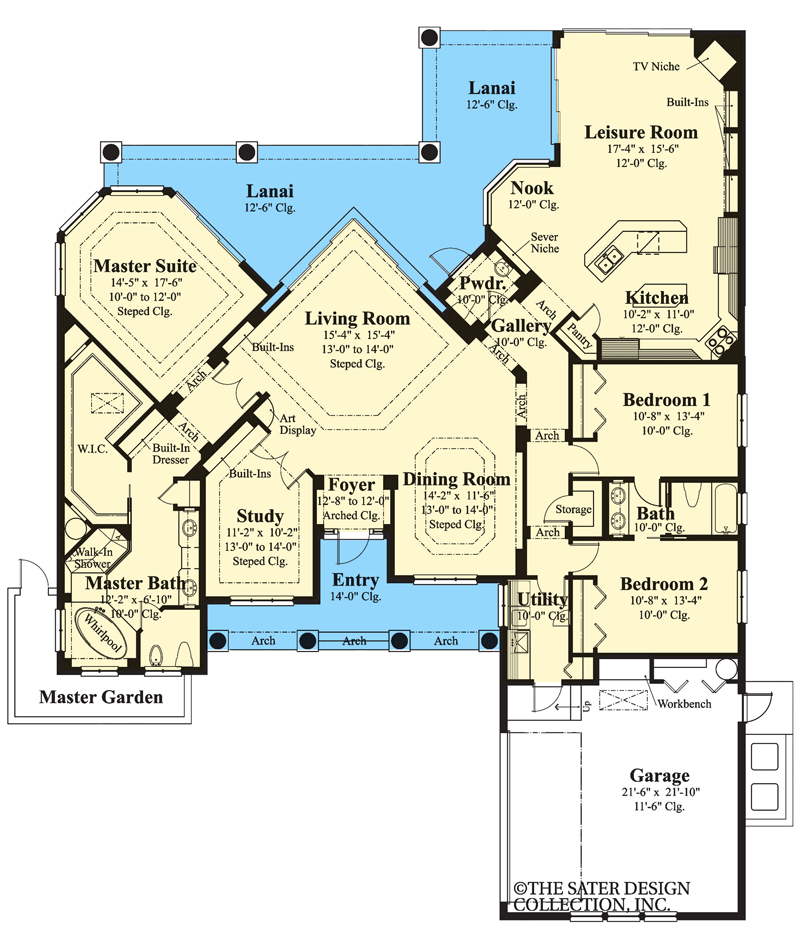 Plan 340072STR: One-level Mediterranean Home Plan for Indoor Outdoor Living  - Floor Plan - Main Level - Coastal, European, Florida-Style, Mediterranean