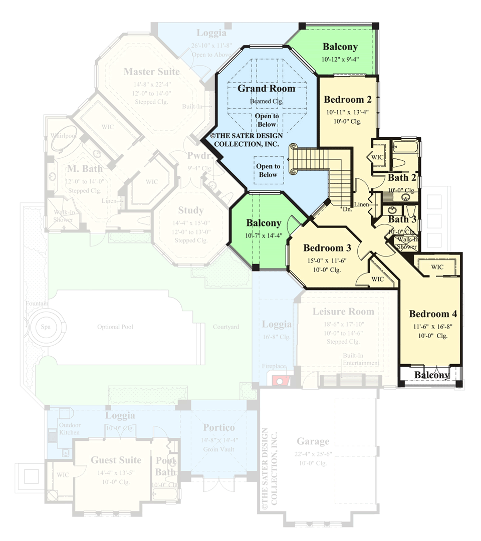 Plan 340073STR: Mediterranean Home Plan with Courtyard and Private Guest Suite - Floor Plan - 2nd Floor - Coastal, European, Florida-Style, Mediterranean