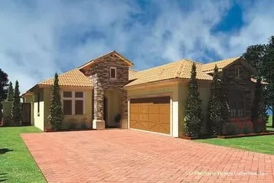 One-level Tuscan Home Plan with Cabana