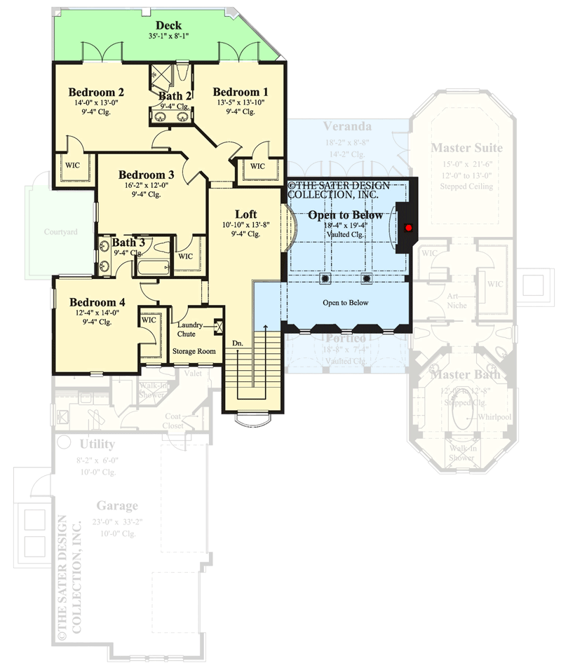 Plan 340076STR: Tuscan-inspired Luxury Home with 2-Story Living Room and Large Rear Veranda - Floor Plan - 2nd Floor - Coastal, European, Mediterranean, Southern, Tuscan