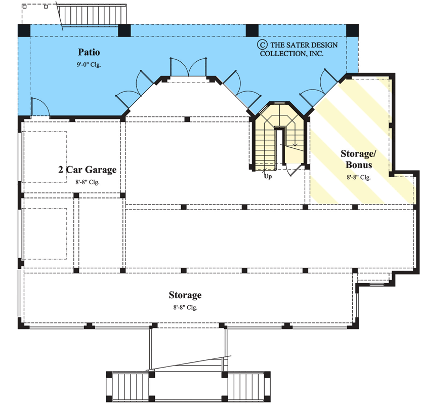 Plan 340078STR: Southern Tidewater Cottage with Main Floor Master Suite and a 2-Story Great Room - Floor Plan - Basement - Acadian, Coastal, Louisiana-Style, Low Country, Southern, Southern Traditional